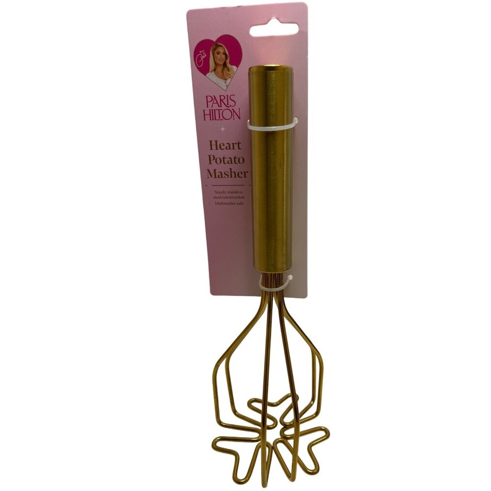 Paris Hilton Heart-Shaped Gold Stainless Steel Potato Masher New!
